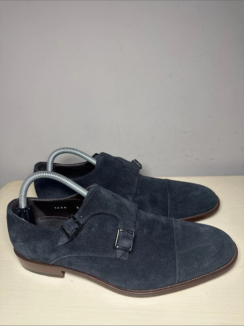 To Boot New York Adam Derrick Double Monk Strap navy Suede Dress Shoes